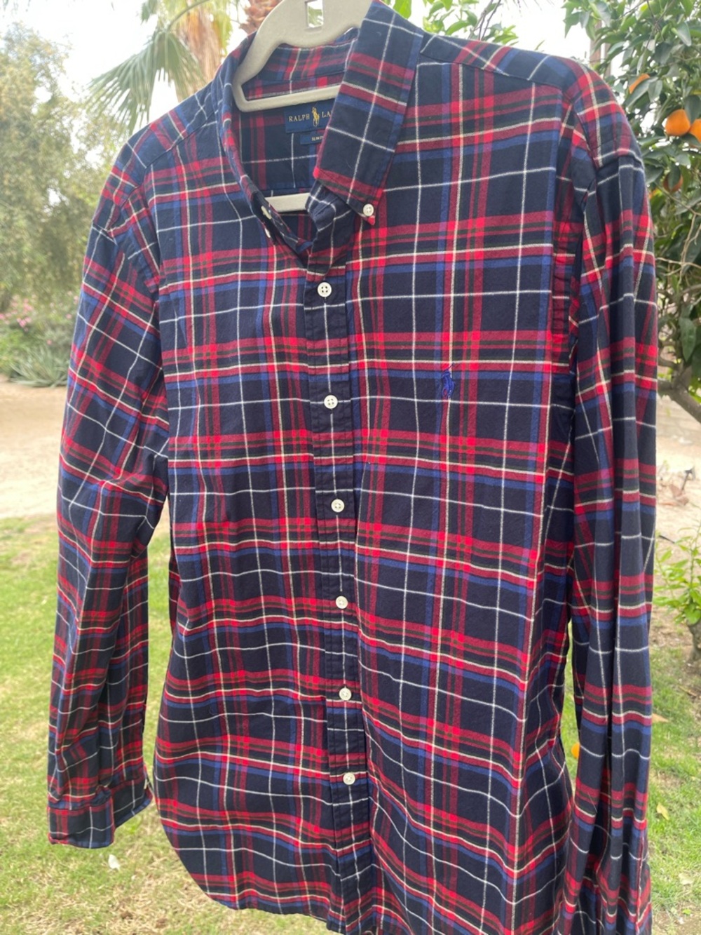 Ralph Lauren Navy and Red Plaid Button-Down Shirt